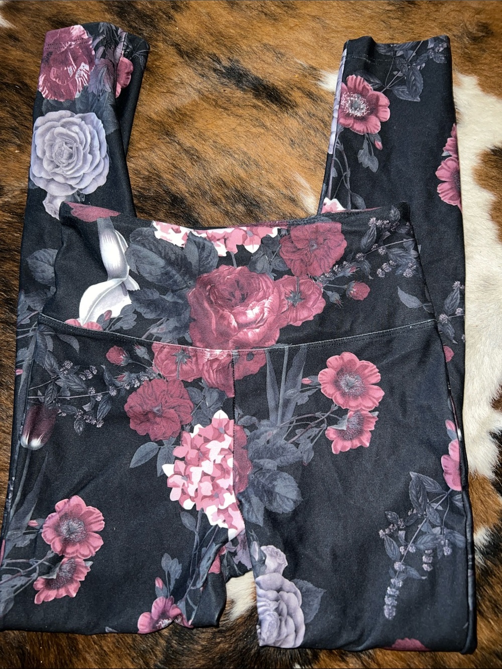 Balance Collection Black Floral Leggings with Pink & Lavender Blooms